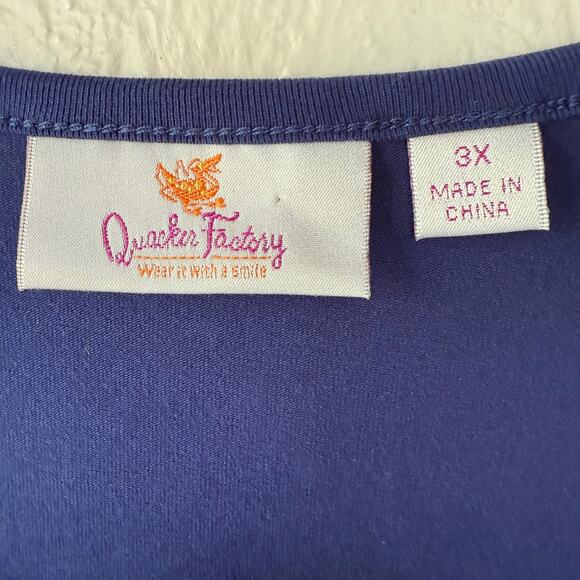 Quacker Factory Blue Bling 3X square neck pullover 3/4 sleeves top - Picture 2 of 9
